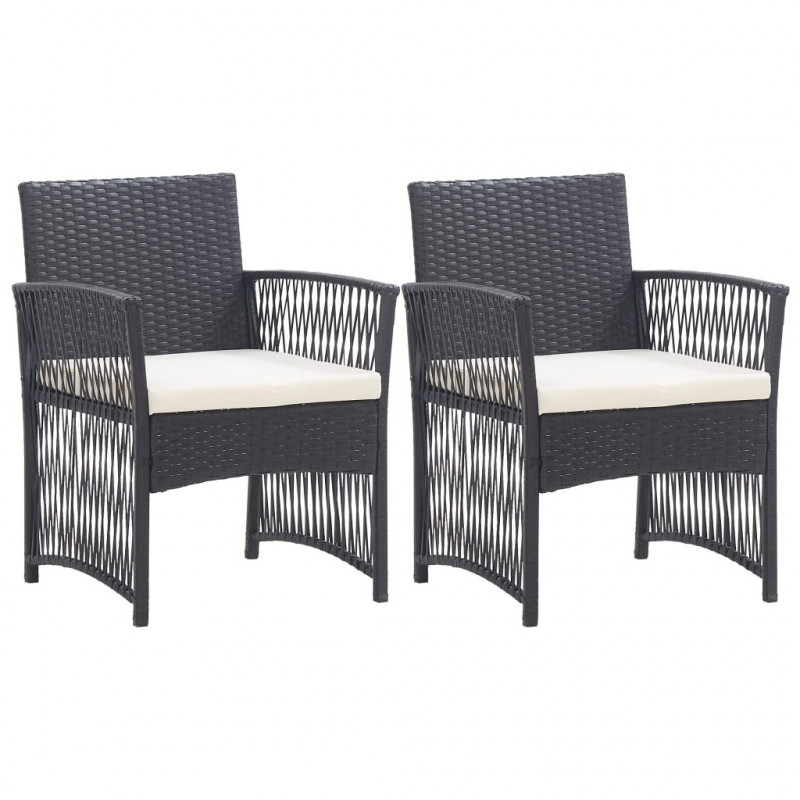 Gartensessel mit Sitzkissen 2 Stk. Schwarz Poly Rattan