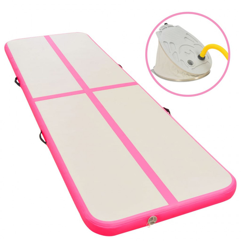 Aufblasbare Gymnastikmatte mit Pumpe 600x100x10 cm PVC Rosa