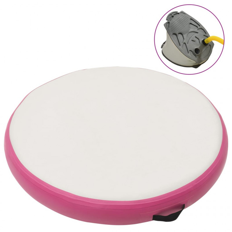 Aufblasbare Gymnastikmatte mit Pumpe 100x100x10 cm PVC Rosa