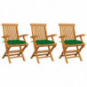 Gartenstühle mit Grünen Kissen 3 Stk. Massivholz Teak