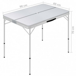 Klappbarer Campingtisch mit 2 Sitzbänken Aluminium Weiß