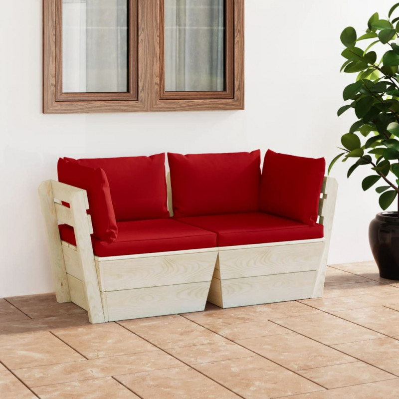 Garten-Palettensofa Tjarden 2-Sitzer mit Kissen Fichtenholz