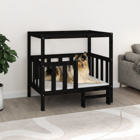 Hundebett Schwarz 105,5x83,5x100 cm Massivholz Kiefer