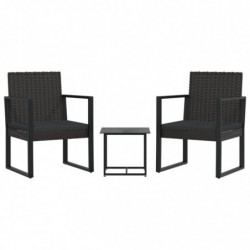 3-tlg. Garten-Lounge-Set mit Kissen Schwarz Poly Rattan