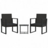 3-tlg. Garten-Lounge-Set mit Kissen Schwarz Poly Rattan