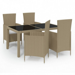 5-tlg. Garten-Essgruppe mit Kissen Poly Rattan Beige