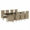 9-tlg. Garten-Essgruppe mit Kissen Poly Rattan Beige