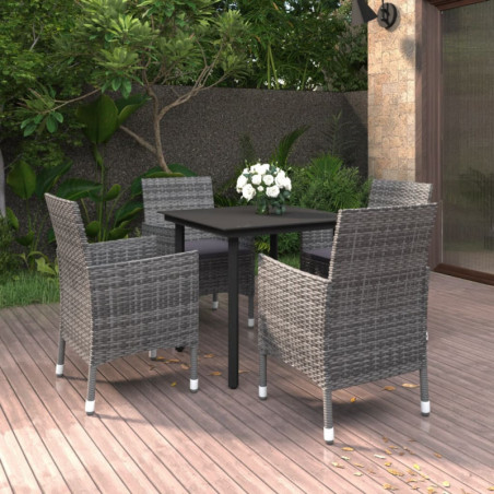 5-tlg. Garten-Essgruppe mit Auflagen Poly Rattan und Glas