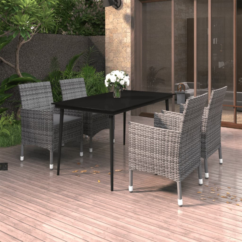 5-tlg. Garten-Essgruppe mit Auflagen Poly Rattan und Glas