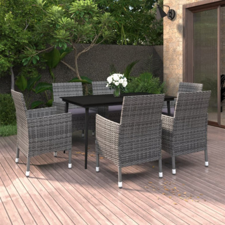 7-tlg. Garten-Essgruppe mit Auflagen Poly Rattan und Glas