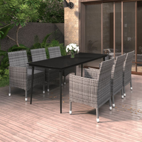 7-tlg. Garten-Essgruppe mit Kissen Poly Rattan und Glas