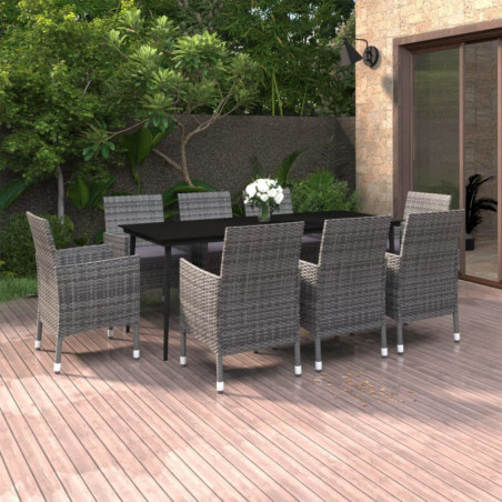 9-tlg. Garten-Essgruppe mit Kissen Poly Rattan und Glas