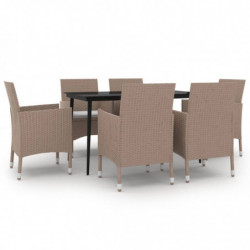 7-tlg. Garten-Essgruppe mit Kissen Poly Rattan und Glas