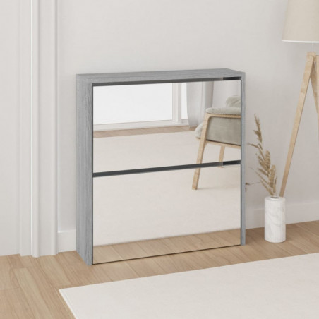 Schuhschrank mit Spiegel 2 Fächer Grau Sonoma 63x17x67 cm