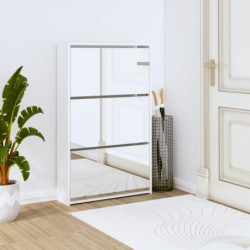 Schuhschrank mit Spiegel 3 Fächer Hochglanz-Weiß 63x17x102,5 cm