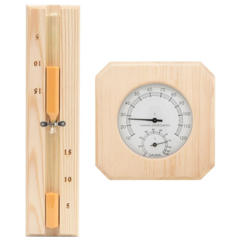 2-in-1 Sauna-Hygrothermograph und Sanduhr Set Massivholz Kiefer