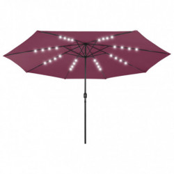 Sonnenschirm mit LED-Leuchten und Metallmast 400 cm Bordeauxrot