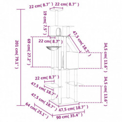 Kratzbaum mit Sisal-Kratzsäulen Creme 201 cm