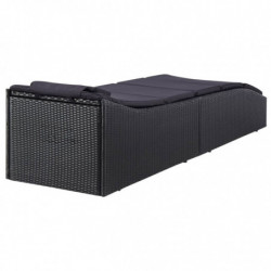 Sonnenliege mit Auflage Poly Rattan Schwarz