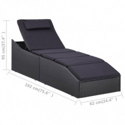 Sonnenliege mit Auflage Poly Rattan Schwarz