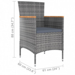 5-tlg. Garten-Essgruppe mit Auflagen Poly Rattan Grau