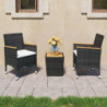 3-tlg. Bistro-Set Connie Poly Rattan und Akazienholz Schwarz