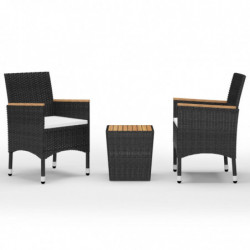 3-tlg. Bistro-Set Connie Poly Rattan und Akazienholz Schwarz