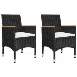 3-tlg. Bistro-Set Connie Poly Rattan und Akazienholz Schwarz