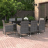 9-tlg. Garten-Essgruppe mit Kissen Poly Rattan und Glas