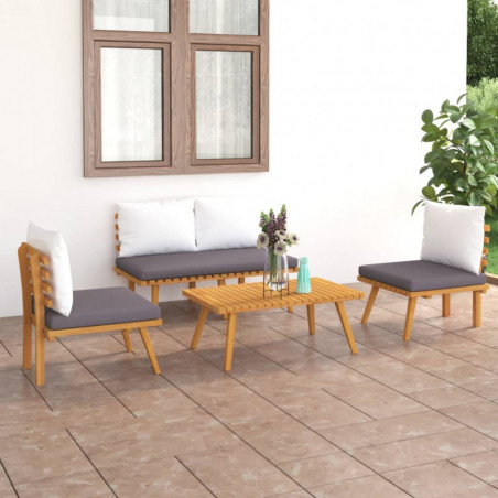 4-tlg. Garten-Lounge-Set mit Auflagen Massivholz Akazie