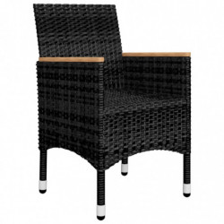 3-tlg. Bistro-Set Connie Poly Rattan und Akazienholz Schwarz