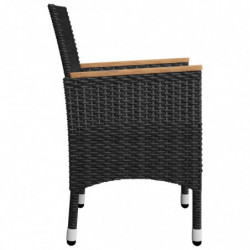 3-tlg. Bistro-Set Connie Poly Rattan und Akazienholz Schwarz