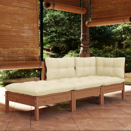 3-tlg. Garten-Lounge-Set mit Kissen Kiefer Massivholz