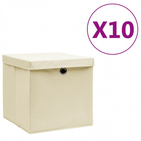 Aufbewahrungsboxen mit Deckeln 10 Stk. 28x28x28 cm Creme