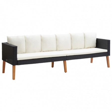 3-Sitzer-Gartensofa Benedicta mit Auflagen Poly Rattan Schwarz