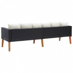 3-Sitzer-Gartensofa Benedicta mit Auflagen Poly Rattan Schwarz