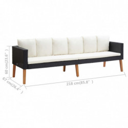 3-Sitzer-Gartensofa Benedicta mit Auflagen Poly Rattan Schwarz