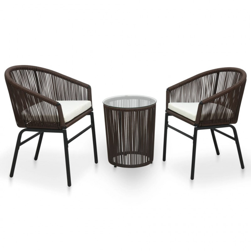 3-tlg. Bistro-Set Conrad mit Kissen PVC Rattan Braun