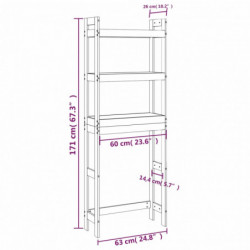 Toilettenregal Grau 63x26x171 cm Massivholz Kiefer