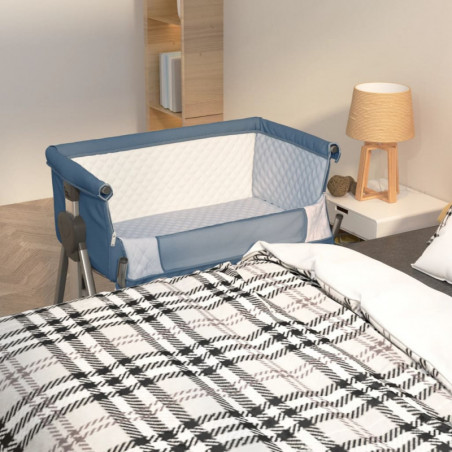 Babybett mit Matratze Marineblau Leinenstoff