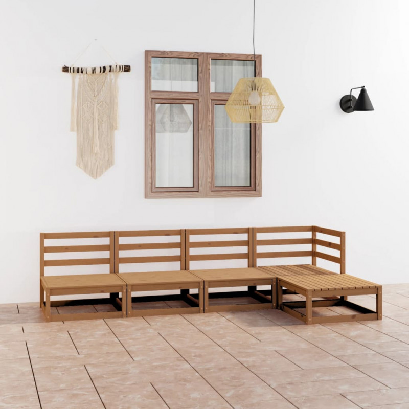 5-tlg. Garten-Lounge-Set Honigbraun Massivholz Kiefer