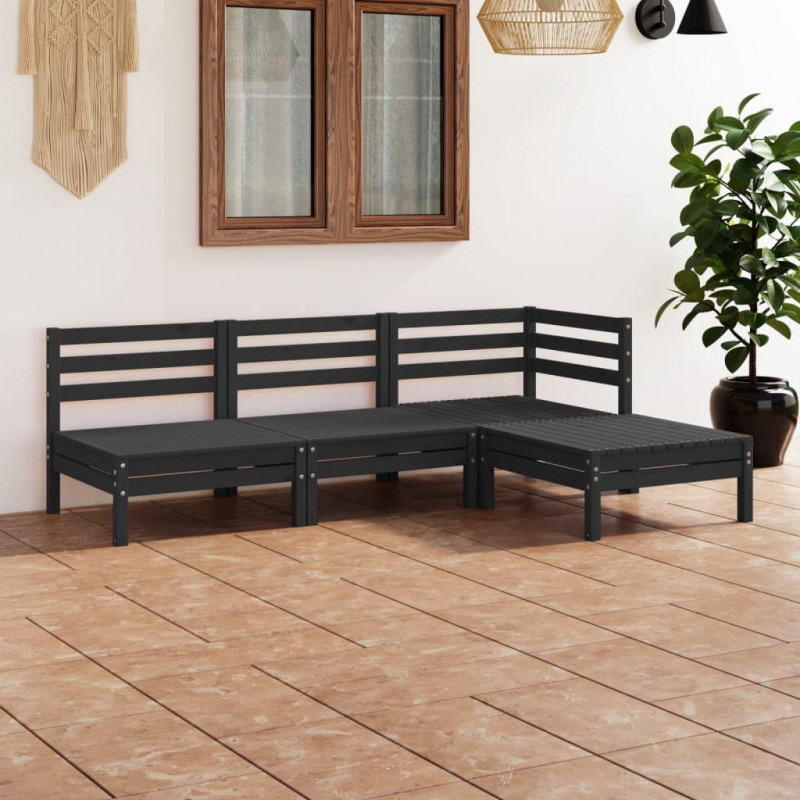 4-tlg. Garten-Lounge-Set Massivholz Kiefer Schwarz