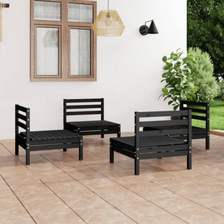 4-tlg. Garten-Lounge-Set Schwarz Massivholz Kiefer