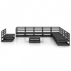 12-tlg. Garten-Lounge-Set Schwarz Massivholz Kiefer