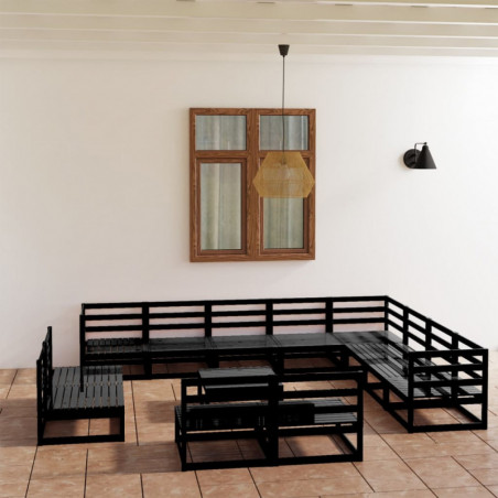 13-tlg. Garten-Lounge-Set Schwarz Massivholz Kiefer