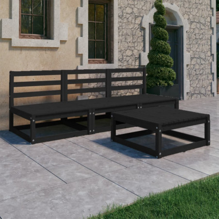 4-tlg. Garten-Lounge-Set Schwarz Massivholz Kiefer