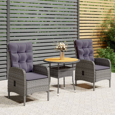 3-tlg. Garten-Bistro-Set Poly Rattan Grau