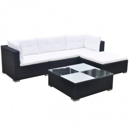 5-tlg. Garten-Lounge-Set mit Kissen Poly Rattan Schwarz