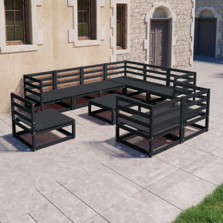 10-tlg. Garten-Lounge-Set Schwarz Massivholz Kiefer