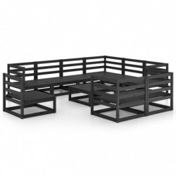 10-tlg. Garten-Lounge-Set Schwarz Massivholz Kiefer